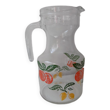 Carafe pichet en verre orange et citron vintage