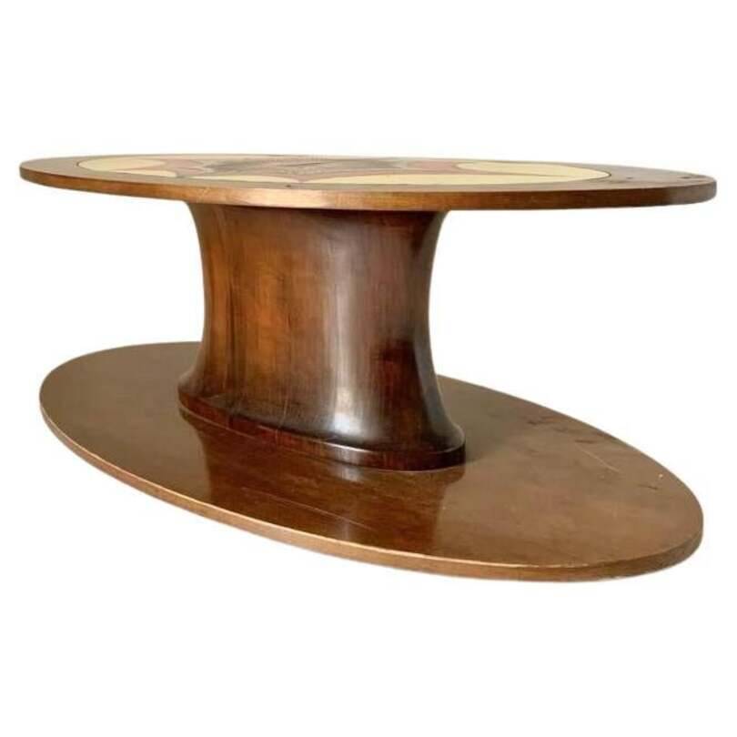 Vintage oval coffee table in solid walnut, Italy 1960s