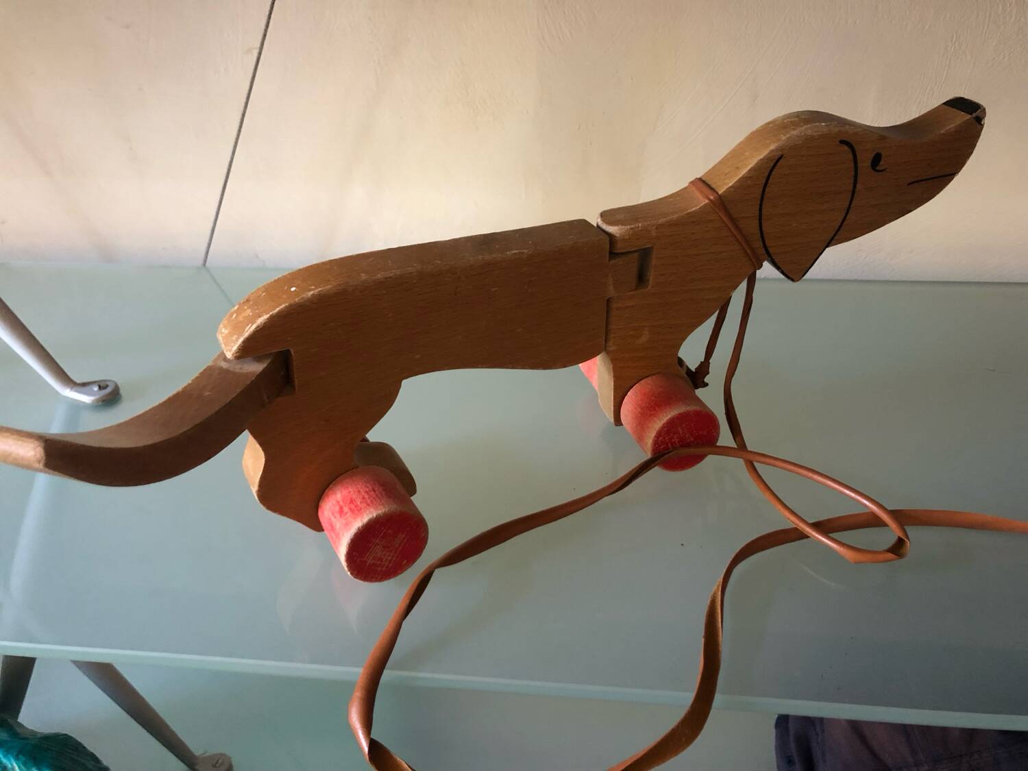 Wooden pull-along dog toy