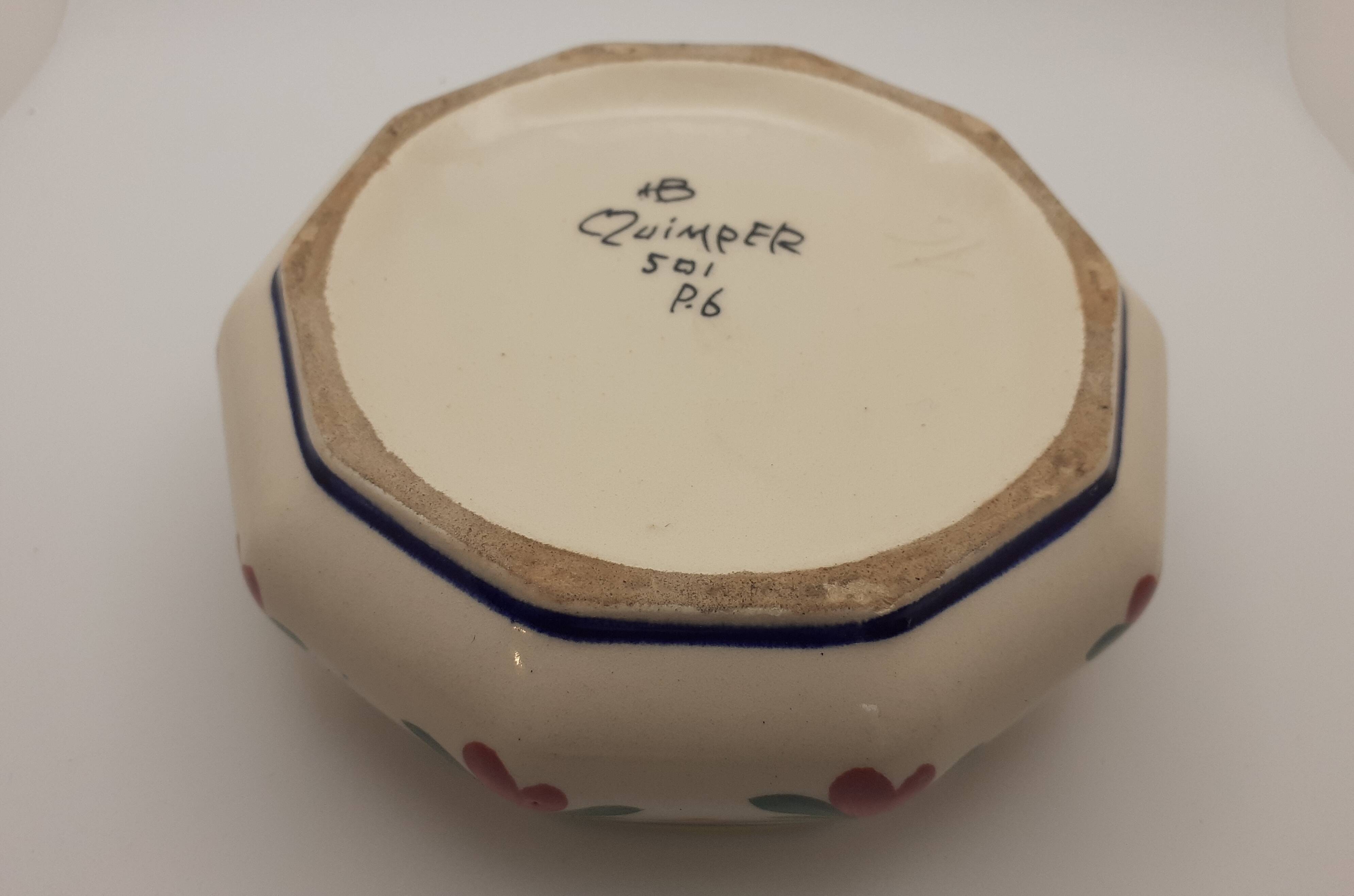HB Quimper / Ceramic candy box / Hand-painted Breton character