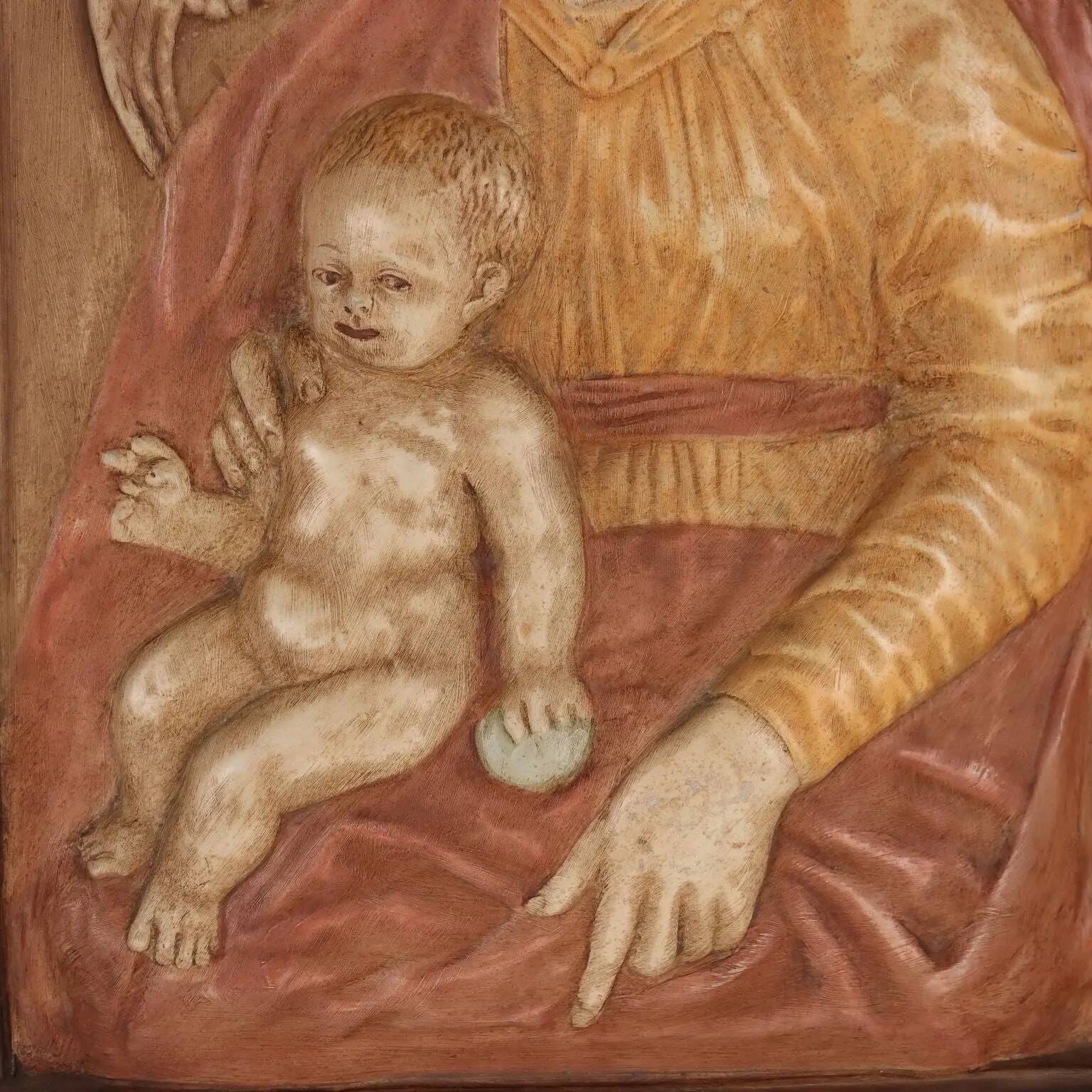 Ancient sculpture of the Virgin Mary Italy '900 bas-relief painting in plaster