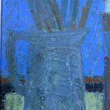 Vintage Modernists Oil Painting Blue Still Life By Svan Grandin Mid 20th Century