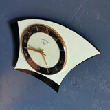 Vintage formica clock asymmetrical silent wall clock "BC Paris electric black green"