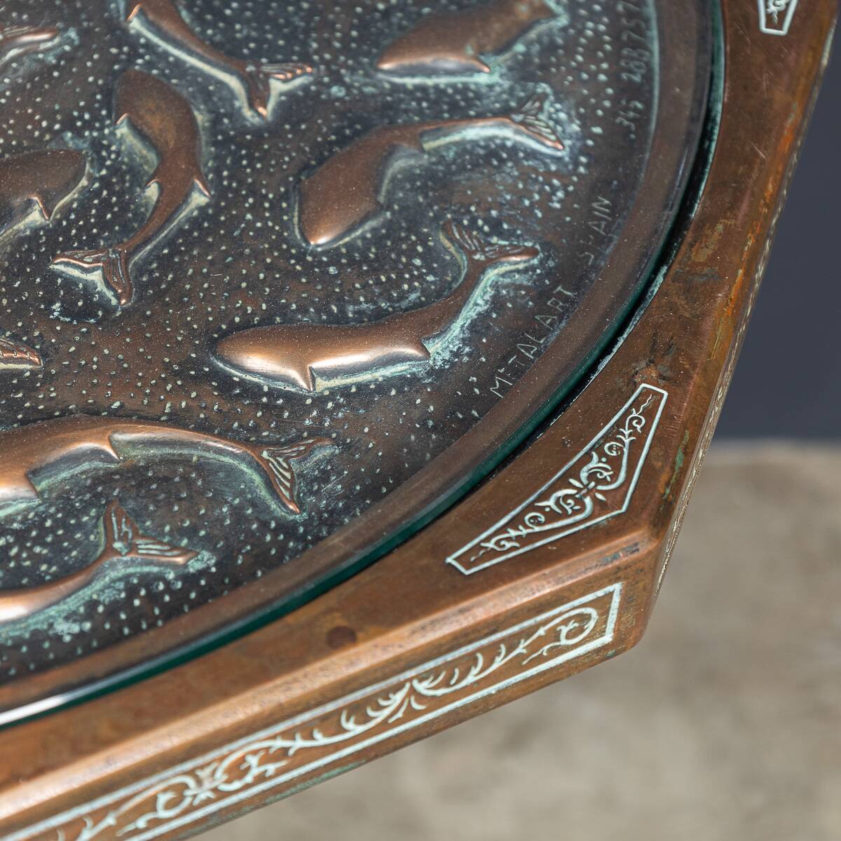 Vintage 20thc spanish embossed copper table by malart c.1930
