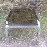1970 chrome-shaped smoky glass coffee table