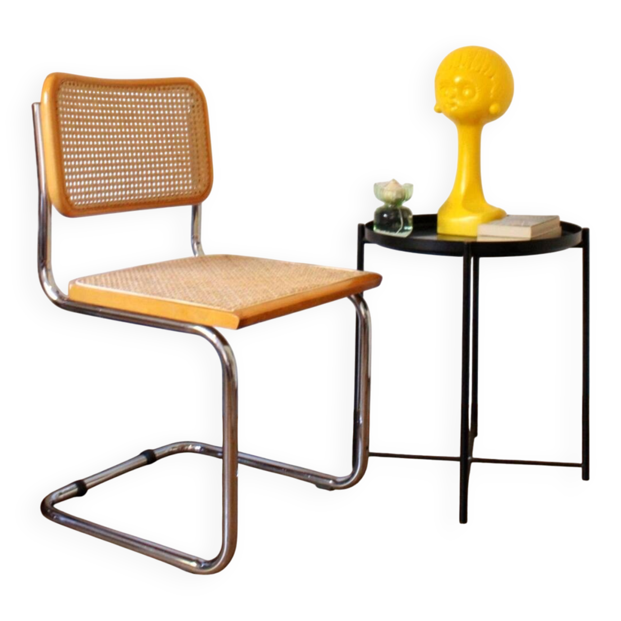 Chair in the B32 style, light wood and cane