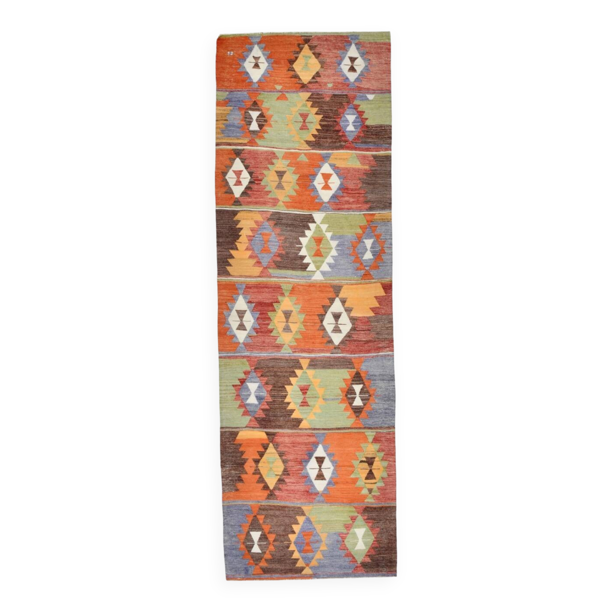 3x10 Geometric Multicolor Turkish Kilim Runner Rug,Rug For Hallway,95x295Cm