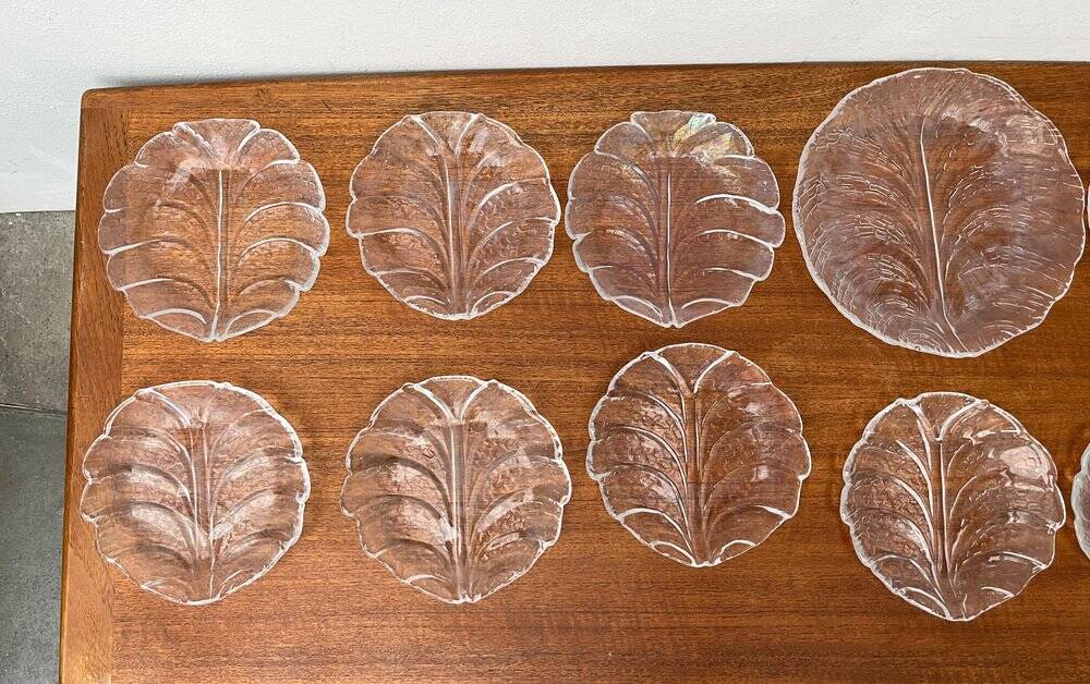 Vintage Swedish glass plates Eden by Lars Hellsten for Orrefors, 1970s, set of 13.