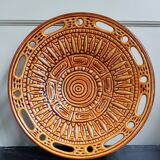 Large Mid-Century Modern French Ceramic Sunflower Plate - 1950s-1960s - Grottes de Dieulefit