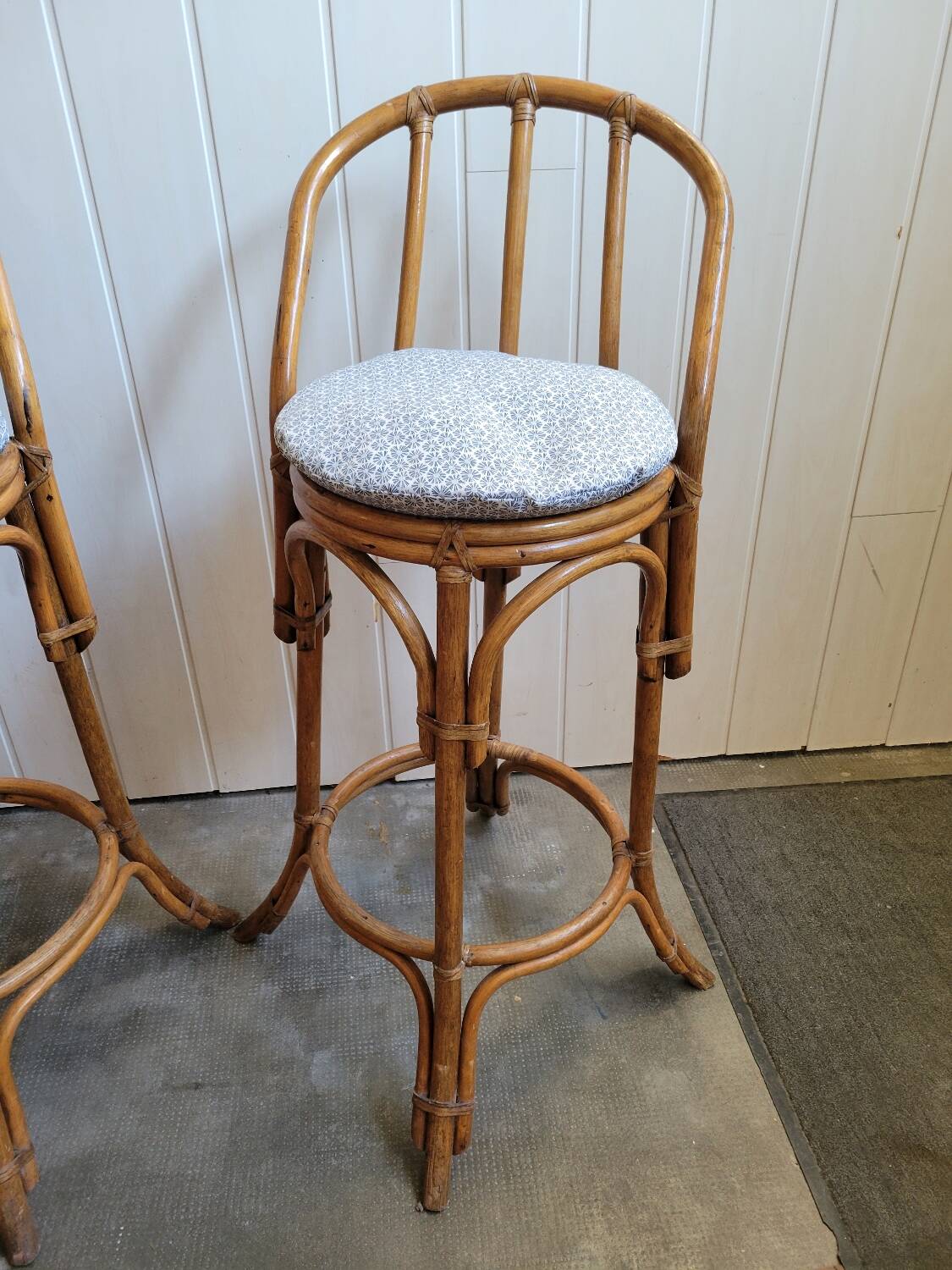 Paire de tabouret de bar en bambou 70's