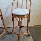 Paire de tabouret de bar en bambou 70's