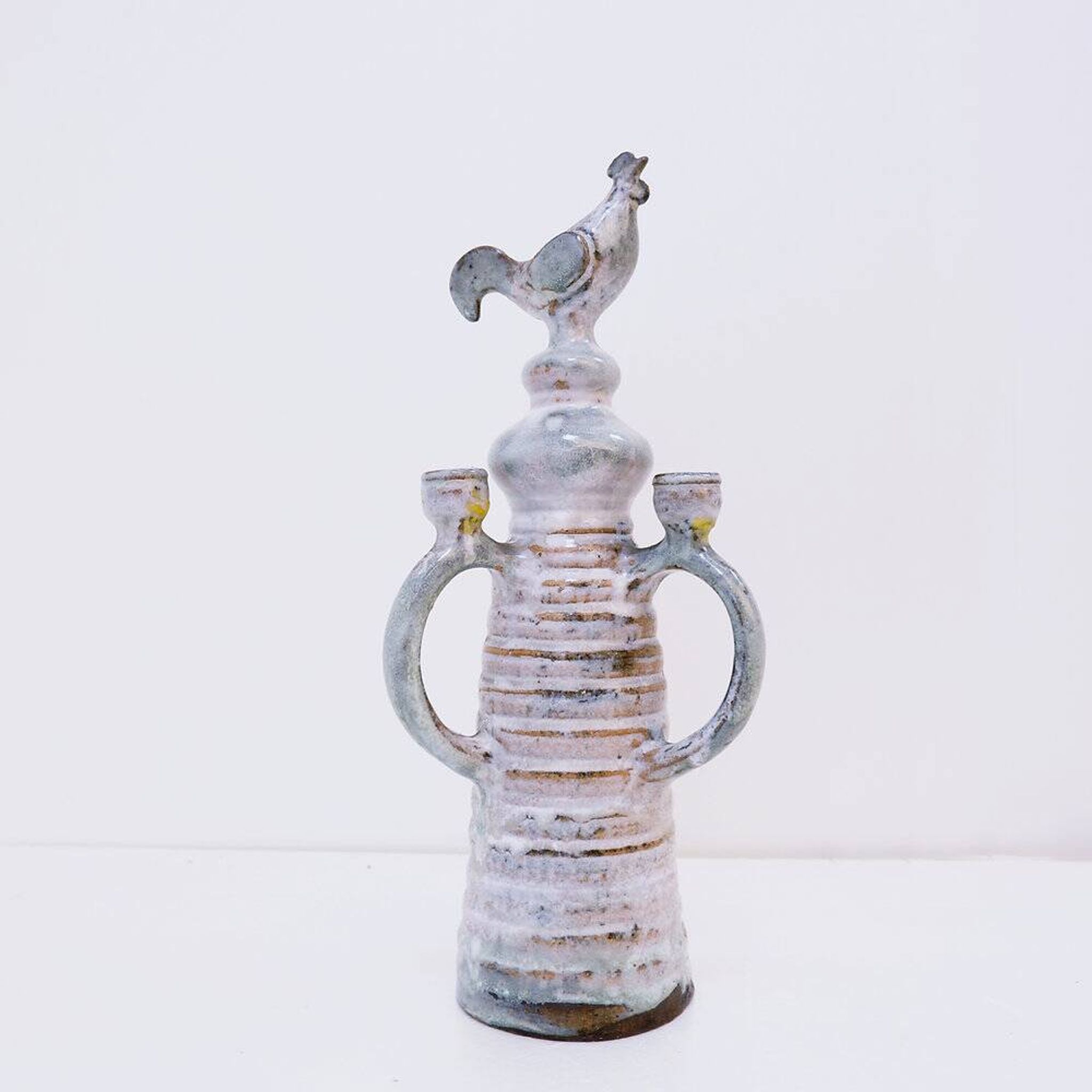 Three-light chandelier in glazed ceramic in the style of Jacques Pouchain.
