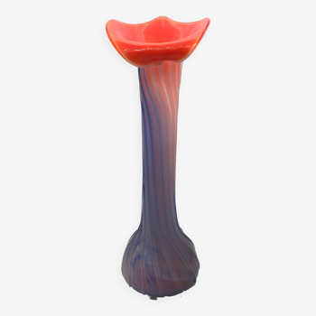 Vase en verre soufflé de Murano vintage torsade et col fleur, couleur effet opaline 30 cm