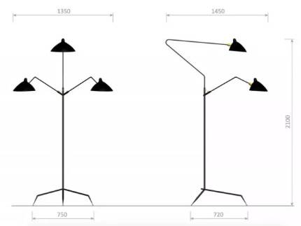 Three-arm floor lamp Editions Serge Mouille