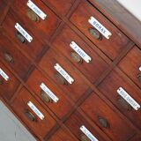 Large Antique Belgian Pitch Pine Apothecary Cabinet with Enamel Shields, 1900s