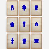 9 original gouache painting on vintage paper, A4