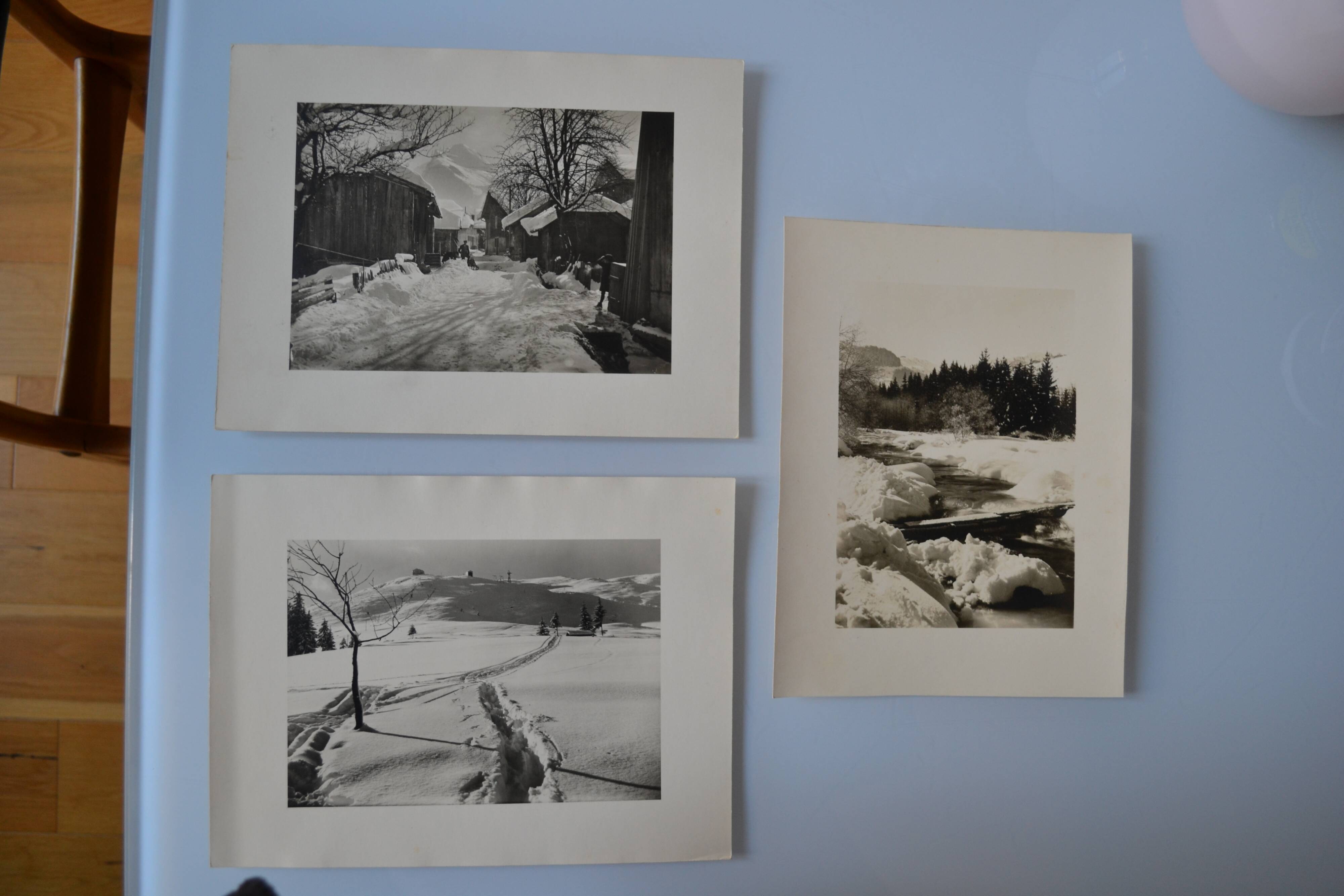 Old silver photo circa 1950 by L. Thomas in Morzine set of 3