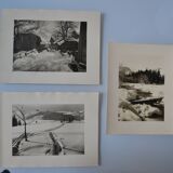 Old silver photo circa 1950 by L. Thomas in Morzine set of 3