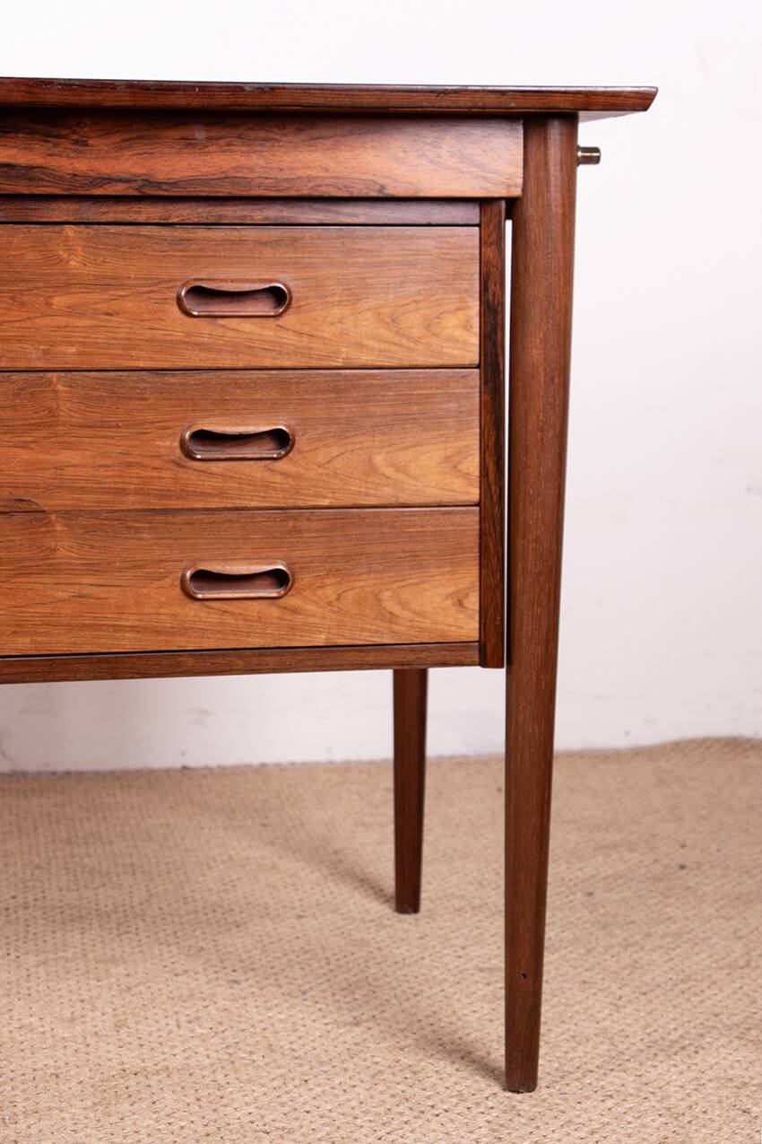Danish extendable desk, Rosewood and Brass, model OS 51, Arne Vodder.