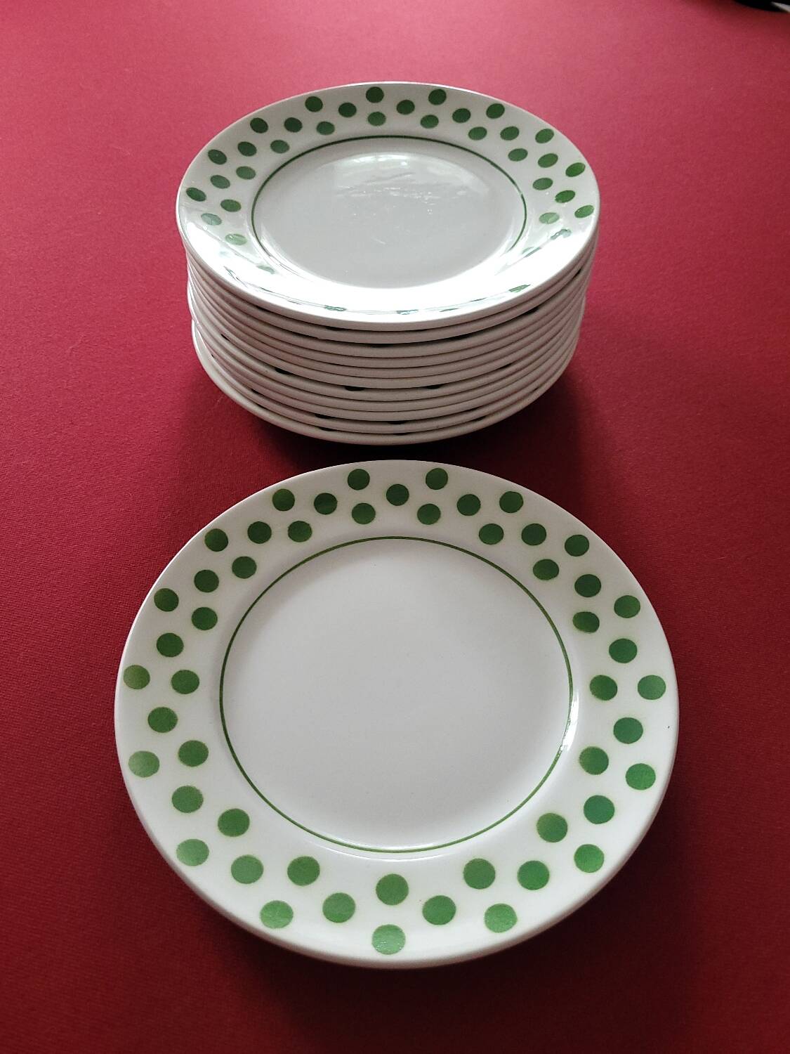Set of 12 small green polka dot dessert plates - Moulin des Loups
