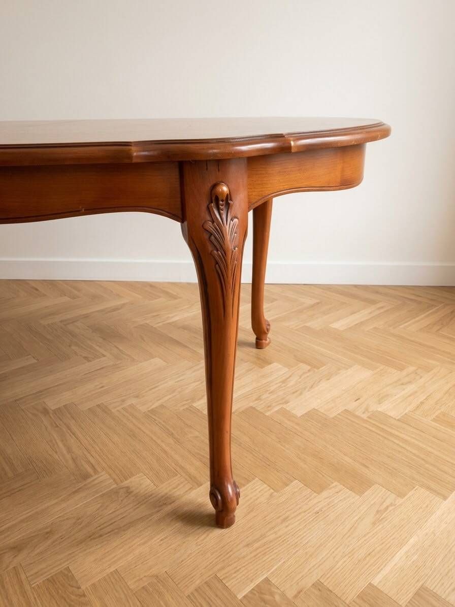 Louis XV table and 4 chairs in wood and marquetry.