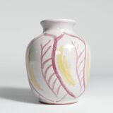 Scandinavian Modern Ceramic Vase with Red & Yellow Leaves, Alingsås Keramik 1947