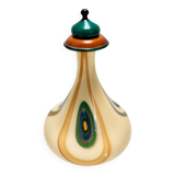 Beige Encased and Hand-blown Glass Decanter Bottle, Italy