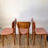 Set of 6 Scandinavian chairs in beech wood and pastel skaï 50s