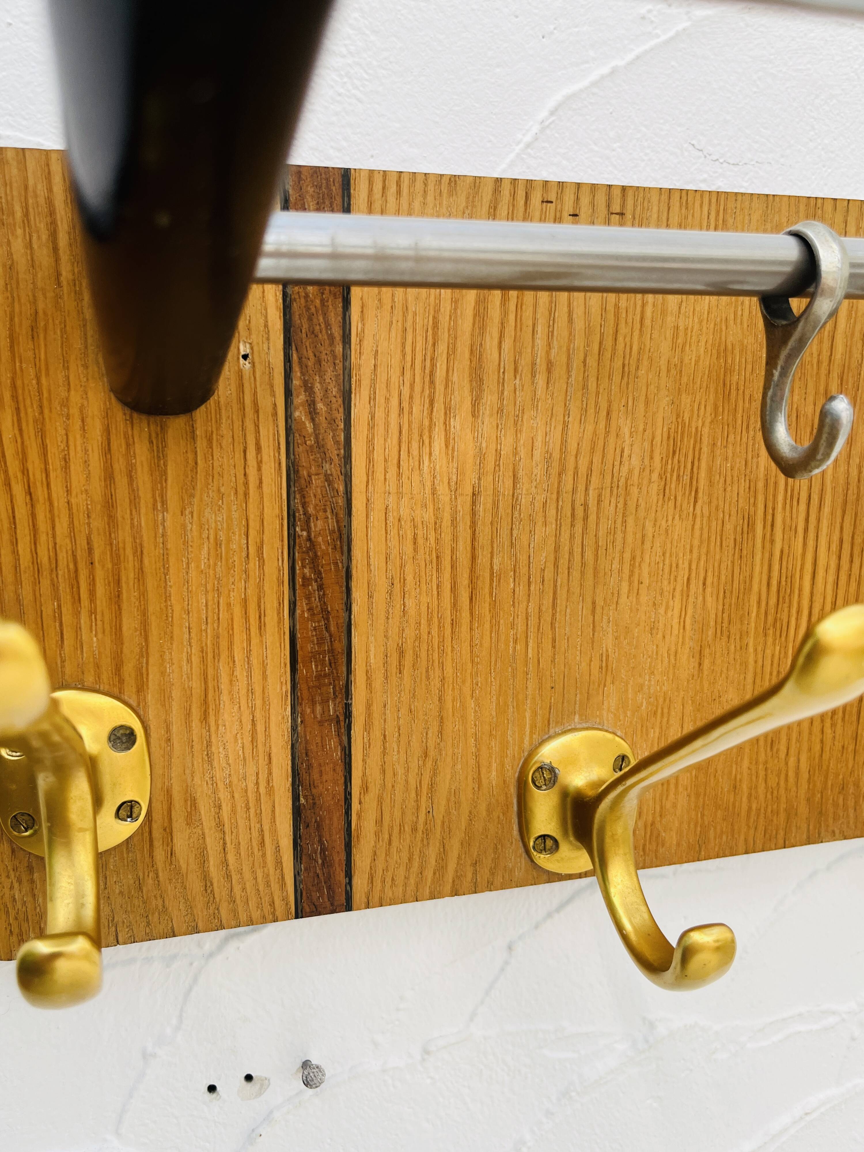 Vintage teak wall coat rack with mirror