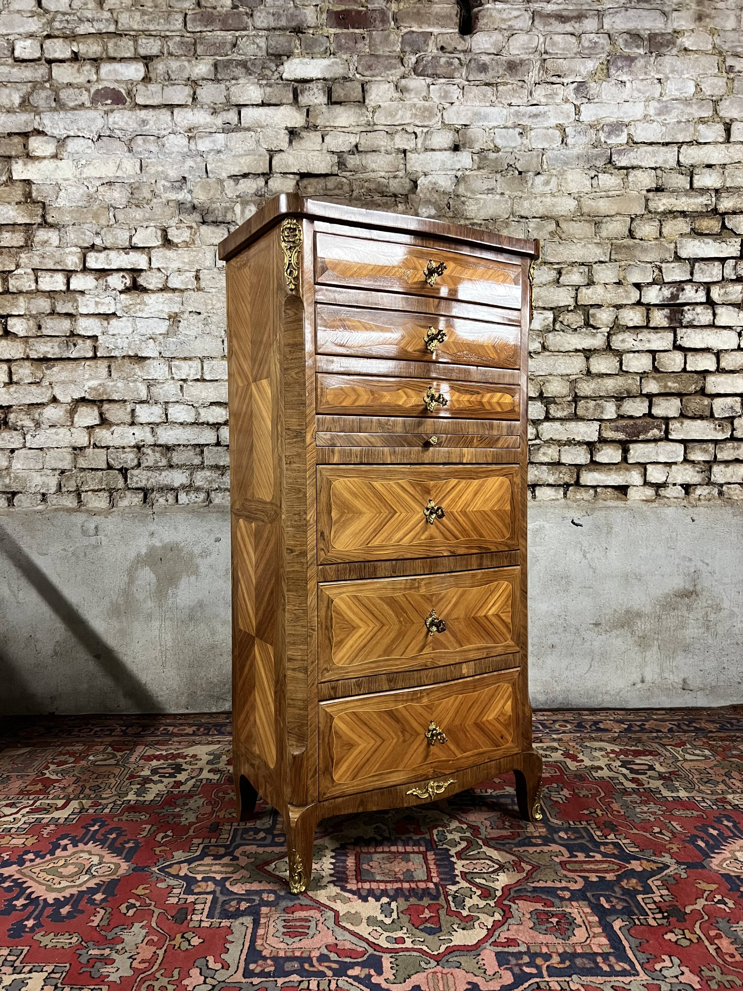 Weekly calendar in louis xv style marquetry stamped from maison gouffé in paris