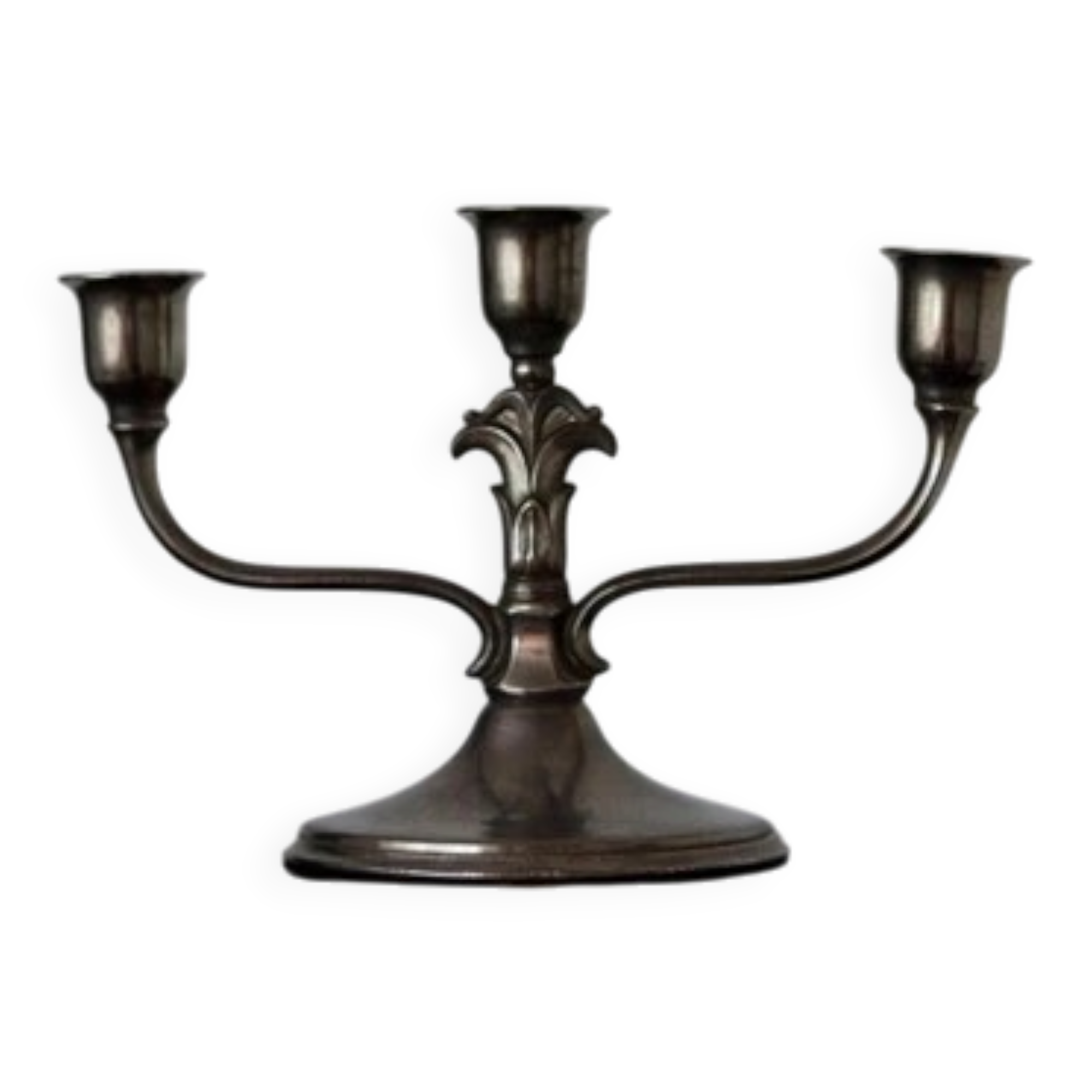 Vintage Pewter 3-Arm Candelabra – Art Deco / Art Nouveau Style