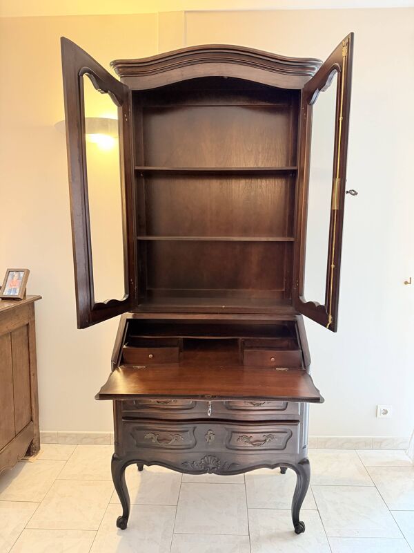 Secrétaire vitrine en merisier style Louis XV