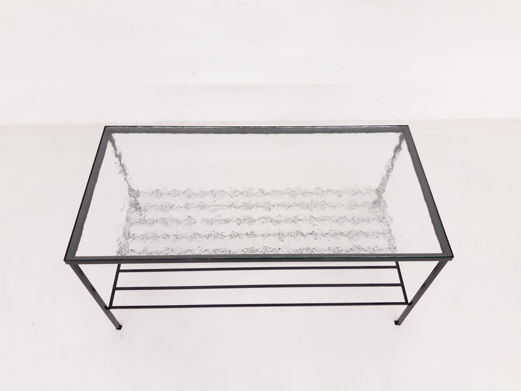 Mid-century modern minimalistic metal and glass coffee table