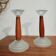 Glass and wood candle holders