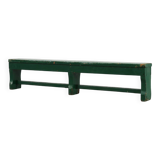 Rustic primitive green farmhouse bench in solid oak, France ca. 1900