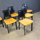 Vintage black leather and yellow fabric dining chairs, set of 6, 1980s