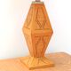 Wooden "totem" lamp, raffia lampshade, 70s