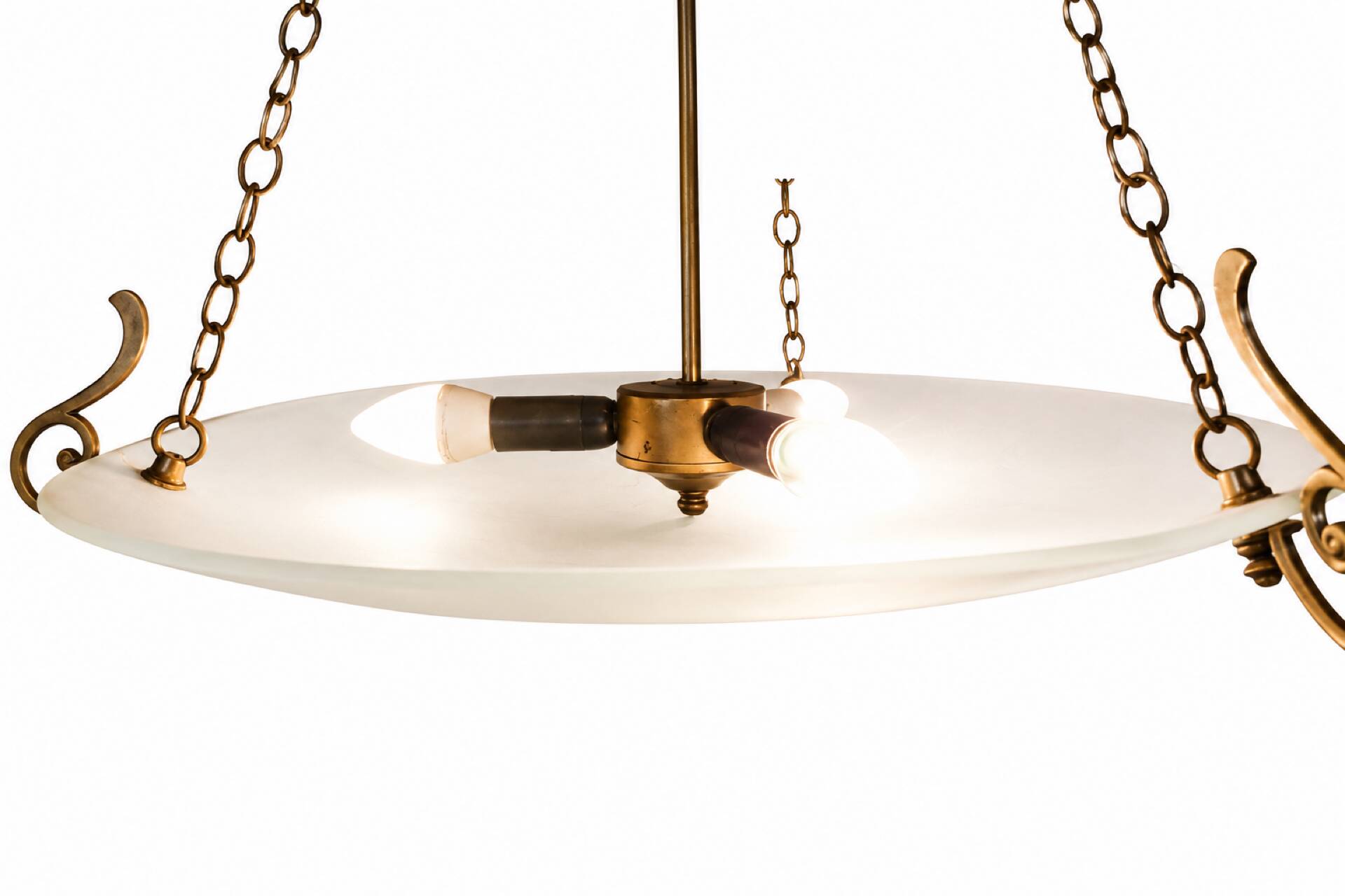 Suspension in brass and satin opal glass, 3 lights, classic style