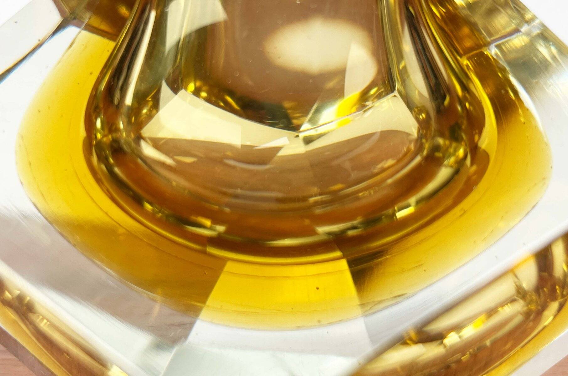 Vintage Italian Sommerso yellow glass bowl, Murano, 1970s.