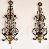 Appliques murales italiennes en cristal et fer forgé doré par Banci Florence, années 1960