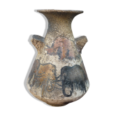 Vase vintage décor animaux préhistoire signé Armen