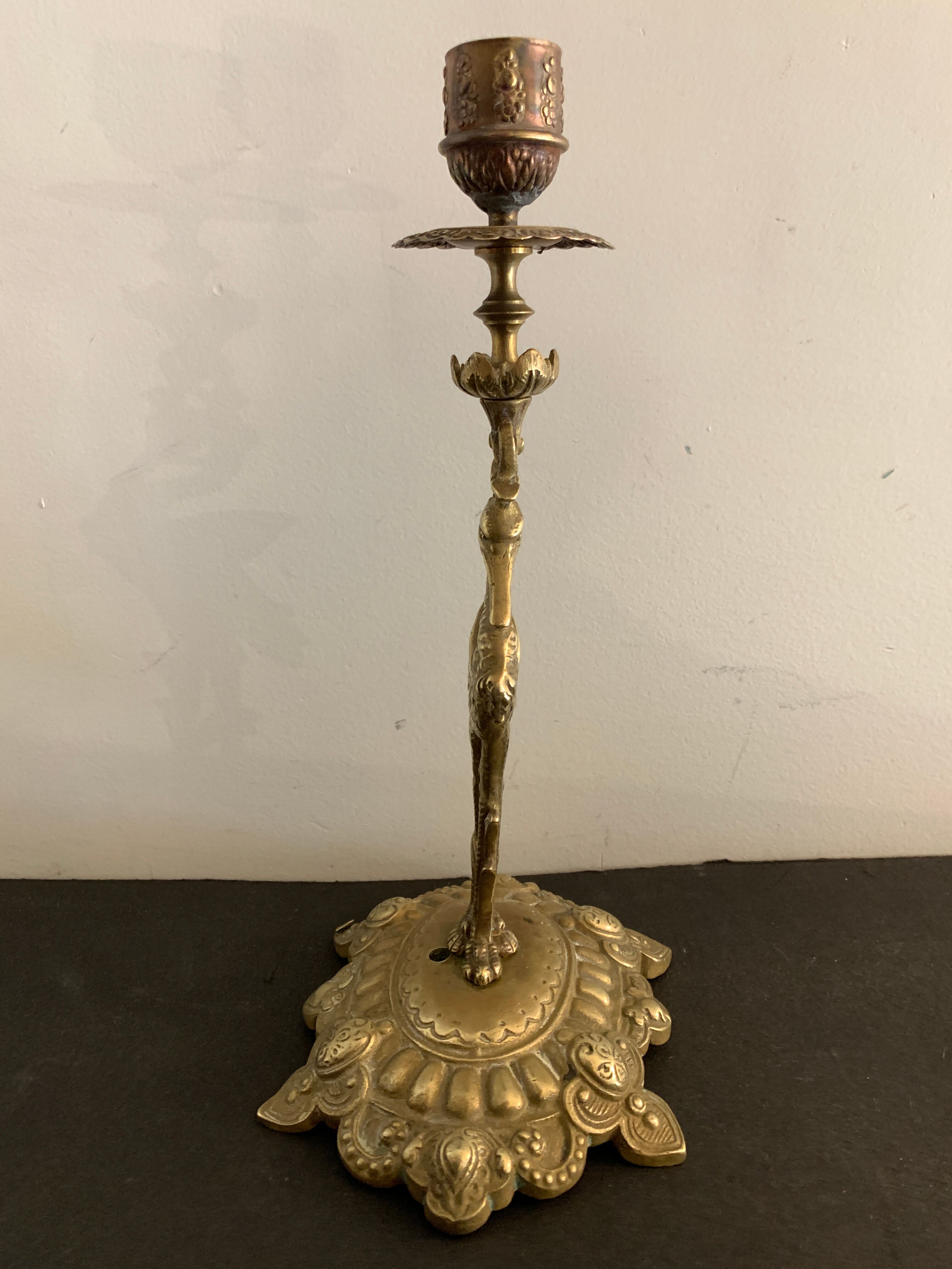 Brass heron heron animal candle holder