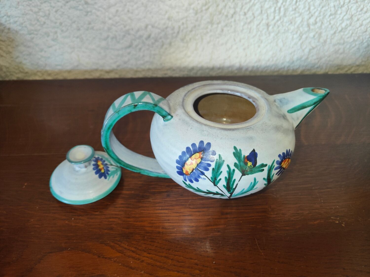 Vallauris ceramic teapot signed R. Rouma decorated with wild flowers