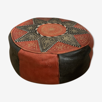 Pouf marocain cuir vintage