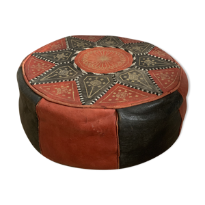 Pouf marocain cuir vintage