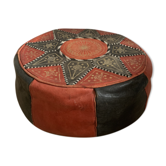 Vintage Moroccan leather pouf