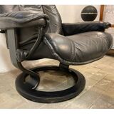 Armchair relaxation leather & footrest Stressless model Ekornes vintage 1980