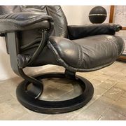 Armchair relaxation leather & footrest Stressless model Ekornes vintage 1980