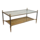 Coffee table in brass, brushed steel, glass, and gilded eglomisé mirror from Maison Jansen.