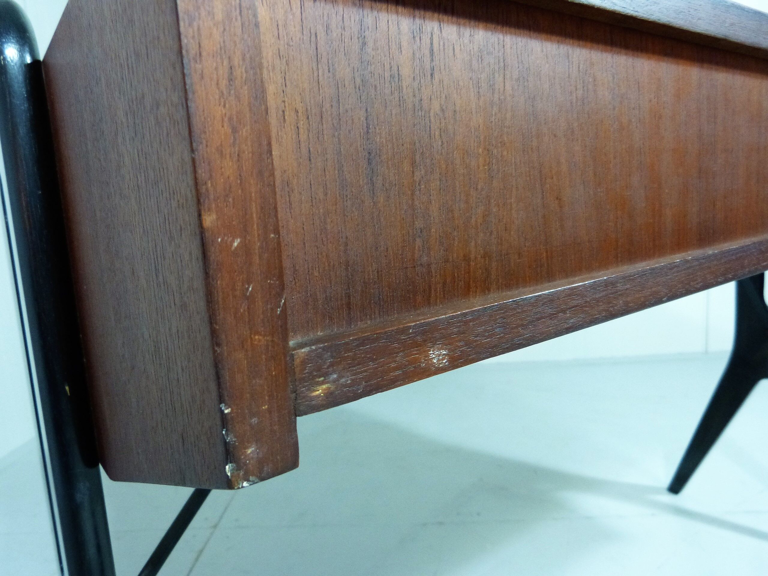 Vintage teak desk with black scissor legs 1960's